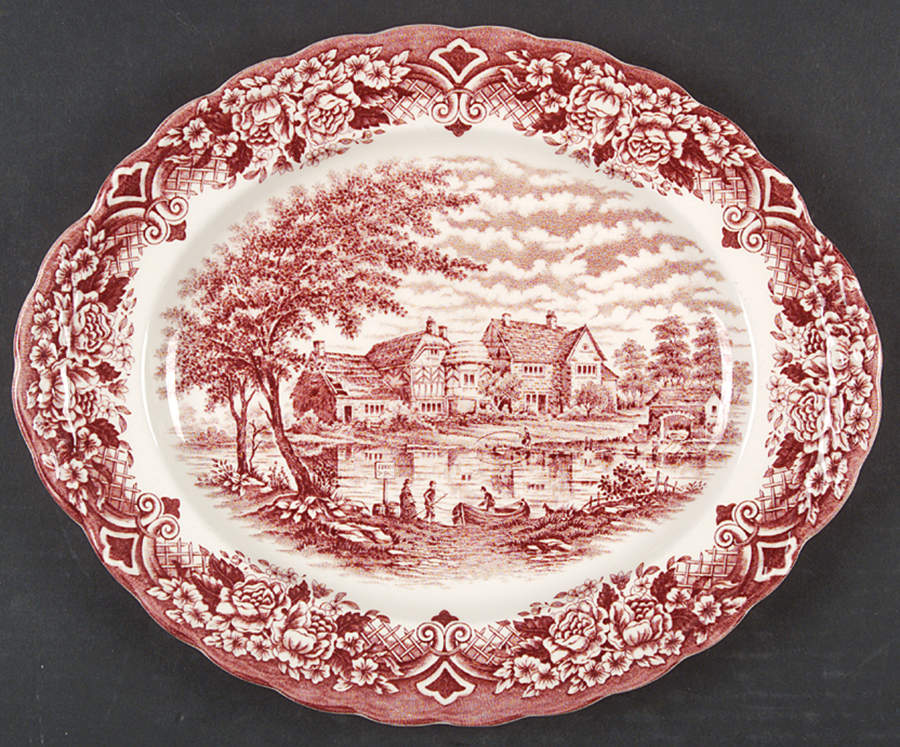 Homeland Pink 12" Oval Serving Platter by Grindley-1