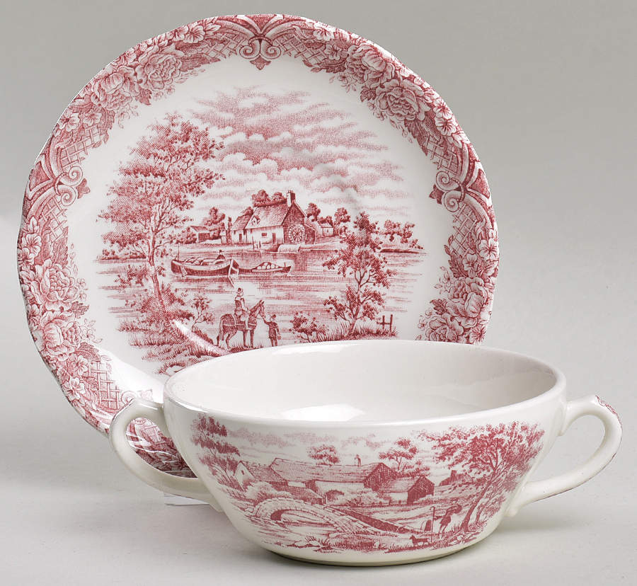 Homeland Pink Flat Cream Soup Bowl & Saucer Set by Grindley-1