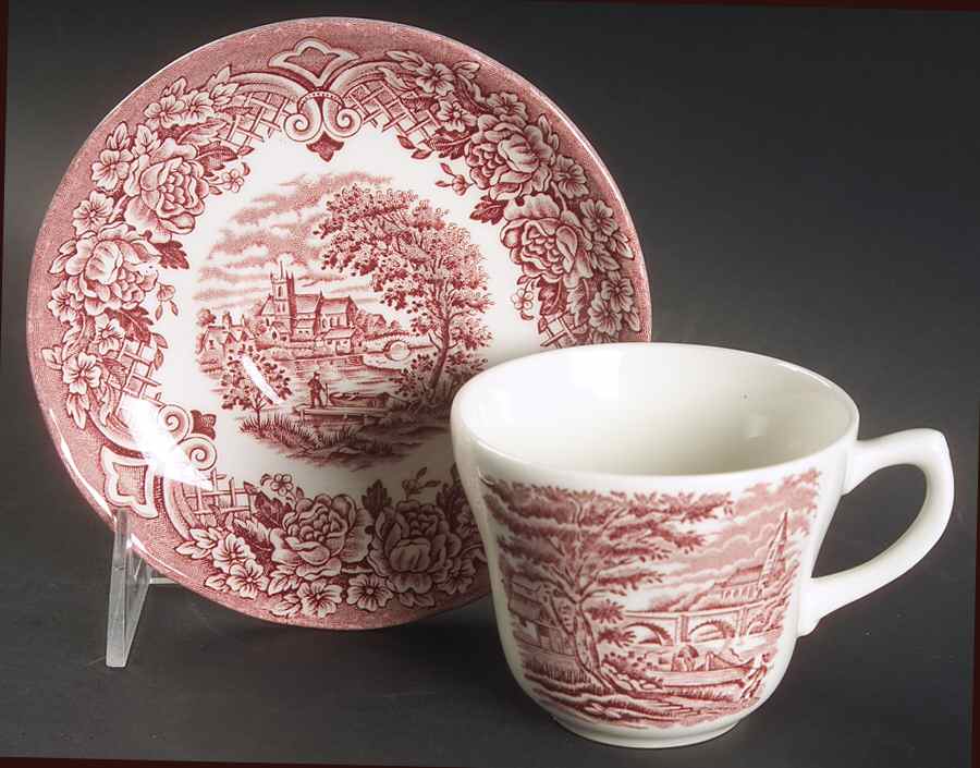 Homeland Pink Flat Cup & Saucer Set by Grindley-1