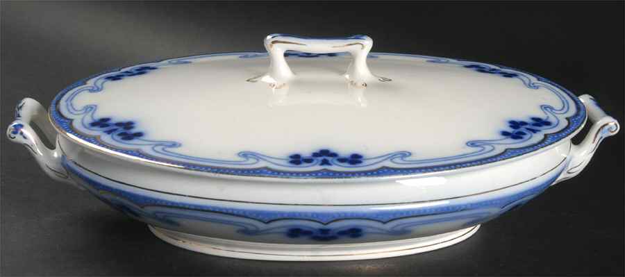 Idris (Flow Blue) Oval Covered Vegetable by Grindley-1