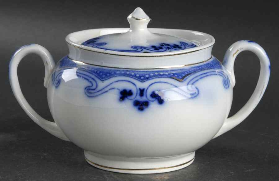 Idris (Flow Blue) Sugar Bowl & Lid by Grindley-1