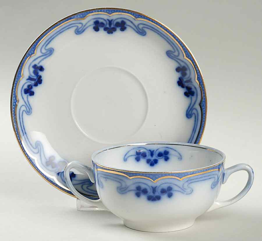 Idris (Flow Blue) Flat Bouillon Cup & Saucer by Grindley-1