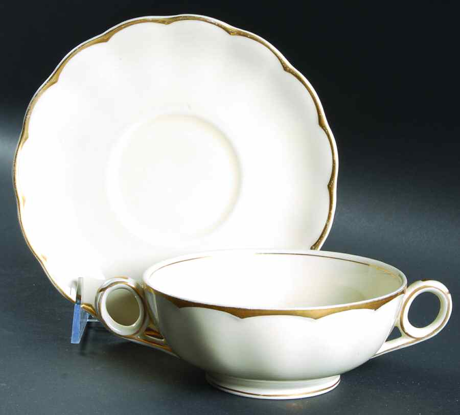 Imperial (Cream Petal) Footed Cream Soup Bowl & Saucer Set by Grindley-1