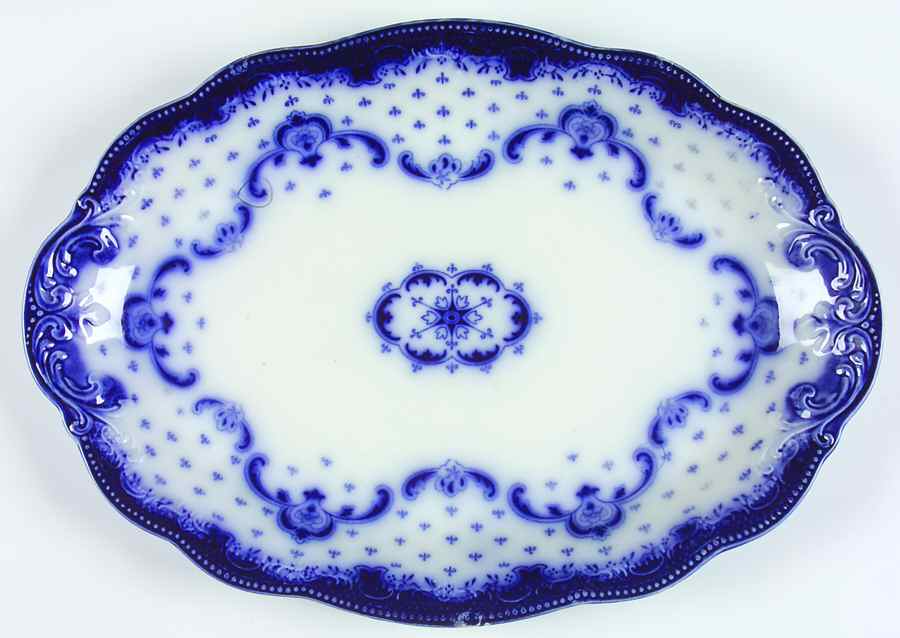 Keele (Flow Blue) 16" Oval Serving Platter by Grindley-1