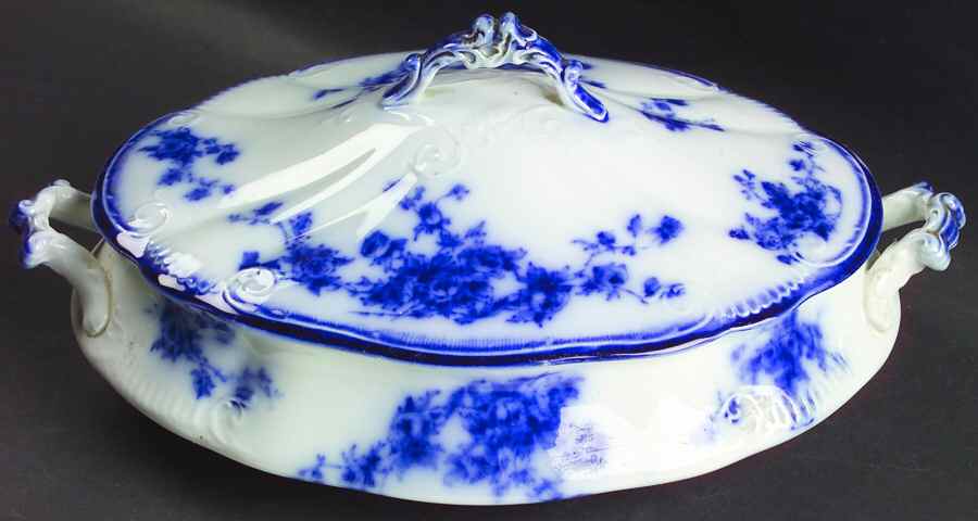 Marechal Neil (Flow Blue, No Gold) Oval Covered Vegetable by Grindley-1
