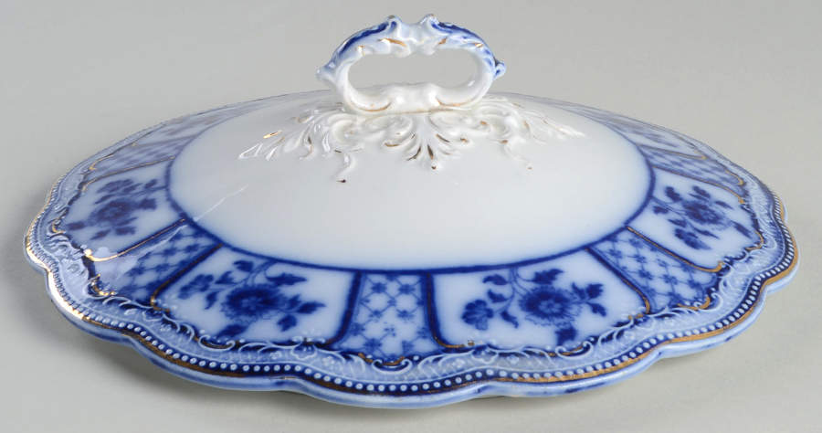 Melbourne (Flow Blue) Lid for Round Vegetable by Grindley-1