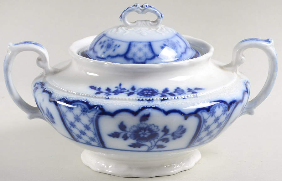 Melbourne (Flow Blue) Sugar Bowl & Lid by Grindley-1