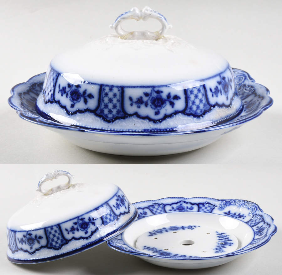 Melbourne (Flow Blue) Round Covered Butter by Grindley-1