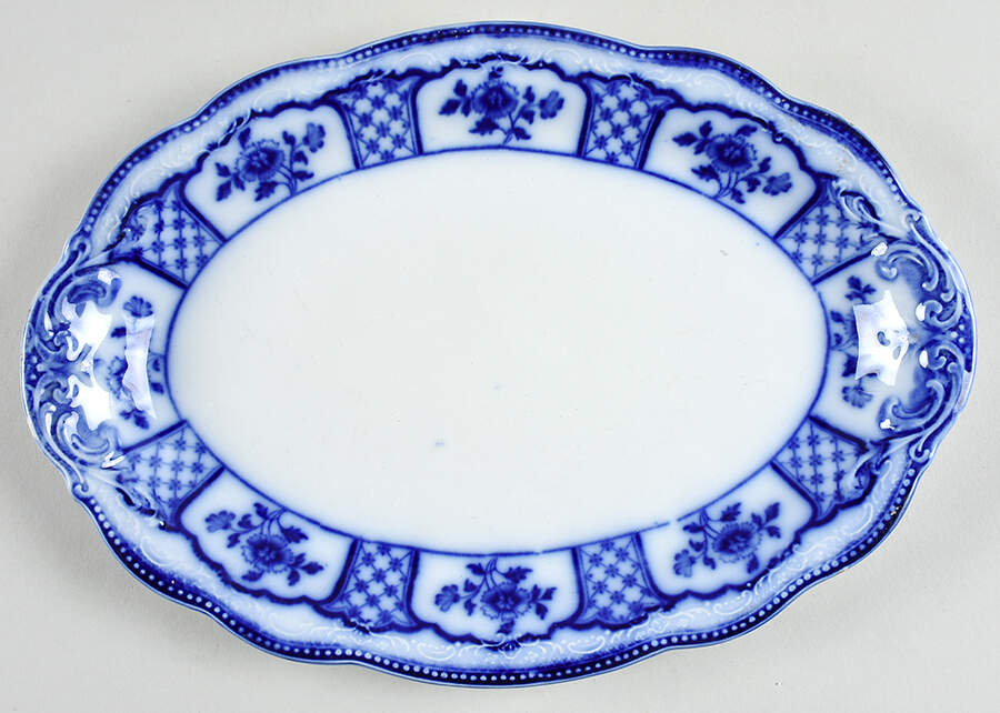 Melbourne (Flow Blue) 11" Oval Serving Platter by Grindley-1