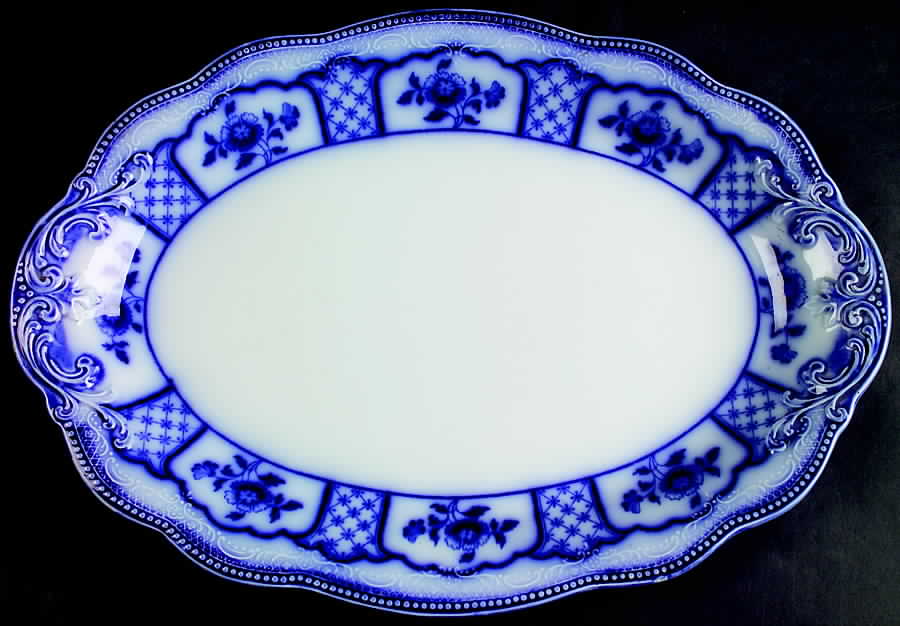 Melbourne (Flow Blue) 16" Oval Serving Platter by Grindley-1