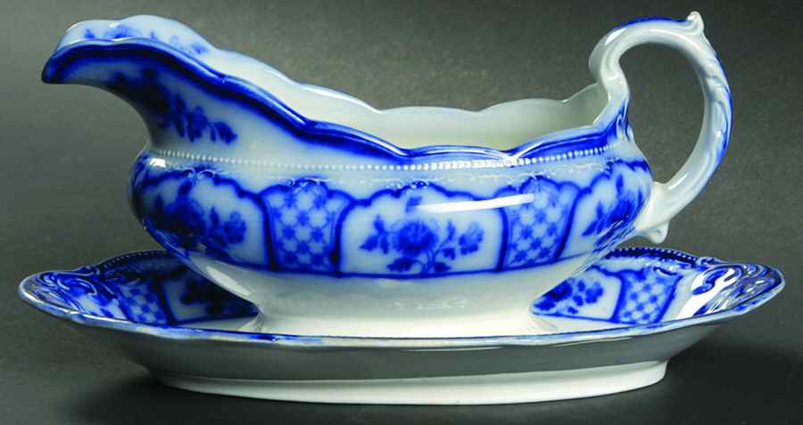 Melbourne (Flow Blue) Gravy Boat & Underplate by Grindley-1