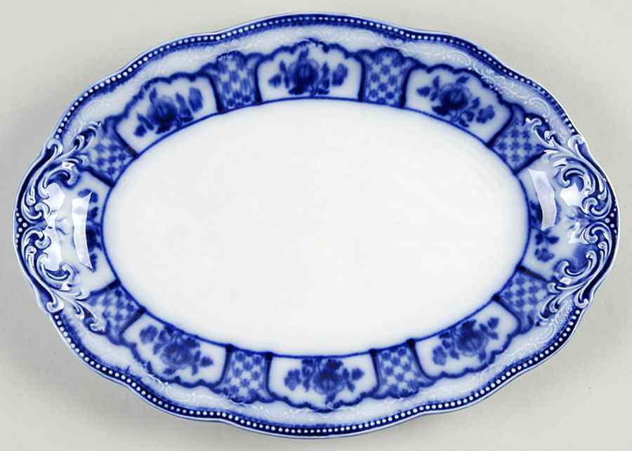 Melbourne (Flow Blue) 10" Oval Serving Platter by Grindley-1