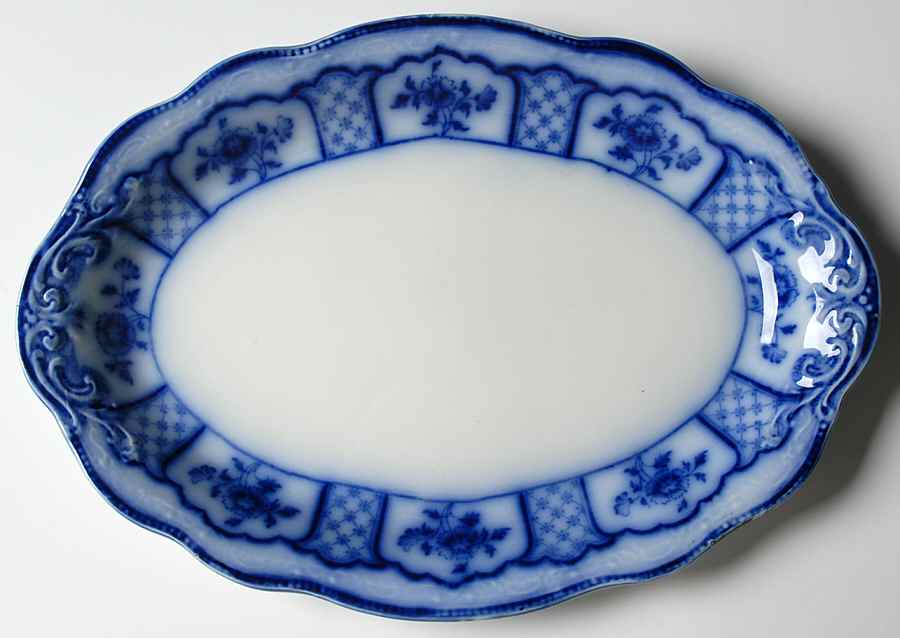 Melbourne (Flow Blue) 11" Oval Serving Platter by Grindley-1