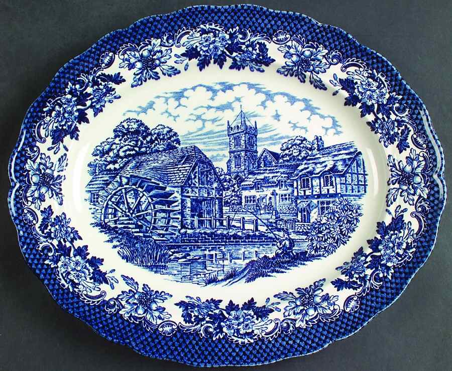 Merrie Olde England Blue 11" Oval Serving Platter by Grindley-1
