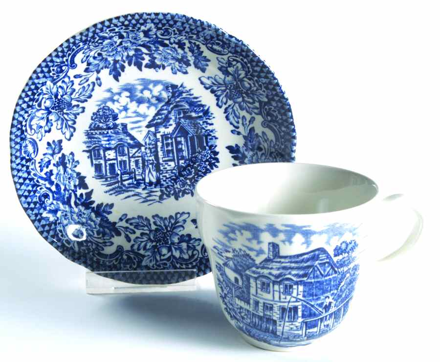 Merrie Olde England Blue Flat Cup & Saucer Set by Grindley-1