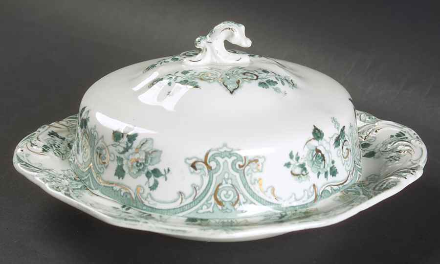 Merion Green (Gold Accent) Round Covered Butter by Grindley-1