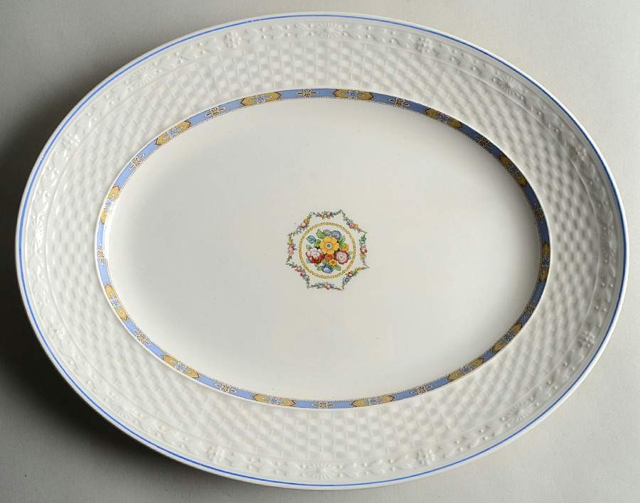 Milan (Blue Trim) 14" Oval Serving Platter by Grindley-1