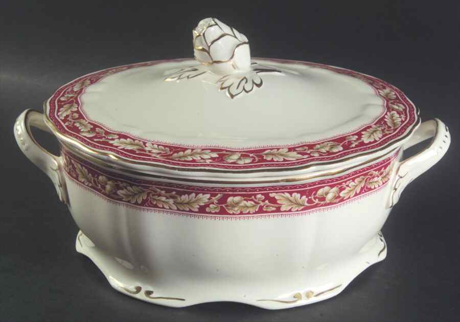 Oakland Maroon Round Covered Vegetable by Grindley-1