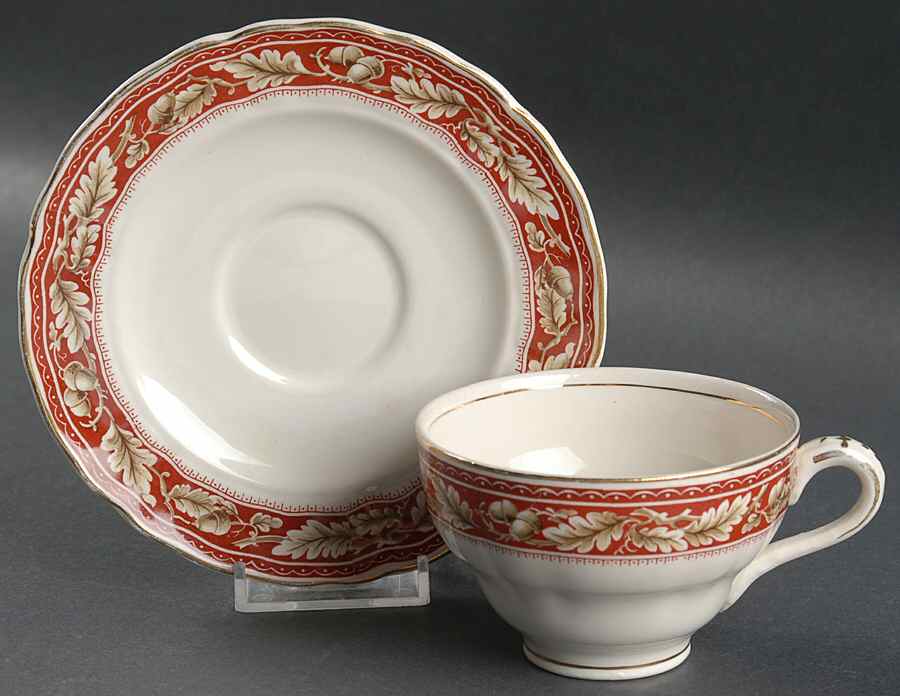 Oakland Maroon Flat Cup & Saucer Set by Grindley-1