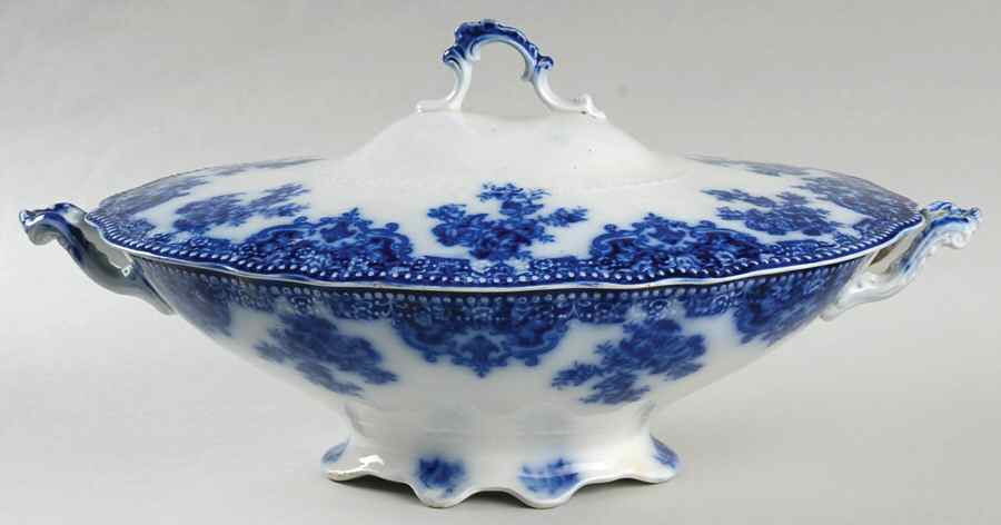 Osborne (Flow Blue) Oval Covered Vegetable by Grindley-1