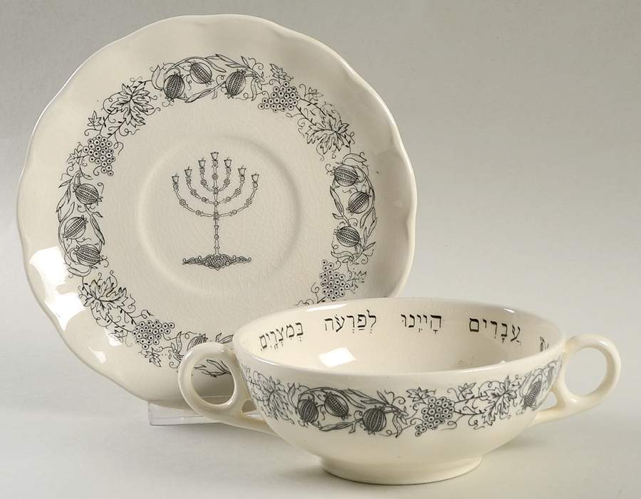 Passover (White Background) Flat Cream Soup Bowl & Saucer Set by Grindley-1