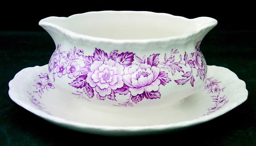 Printemps Pink Gravy Boat with Attached Underplate by Grindley-1