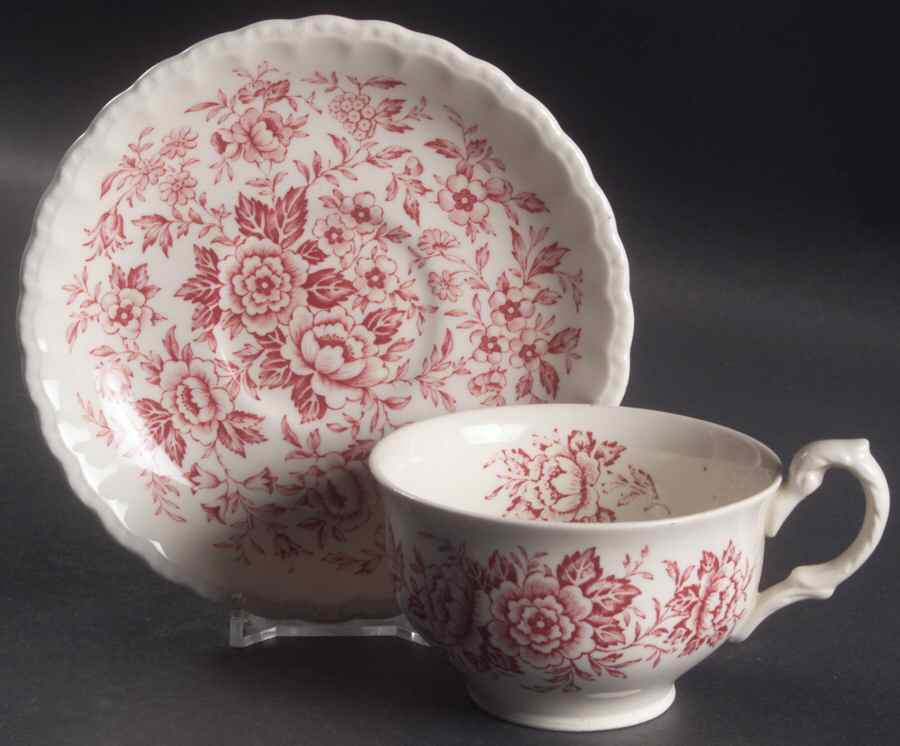 Printemps Pink Flat Cup & Saucer Set by Grindley-1