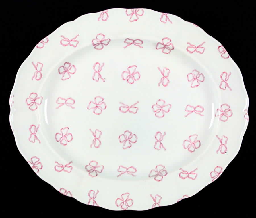 Ribbons Pink 11" Oval Serving Platter by Grindley-1