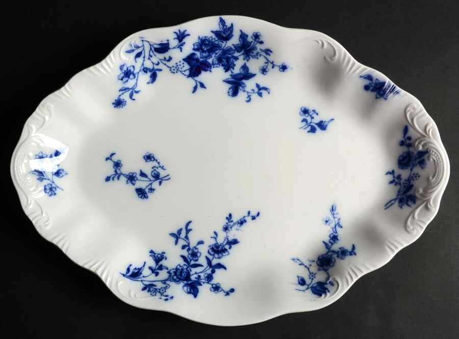 Rose (Flow Blue) 16" Oval Serving Platter by Grindley-1