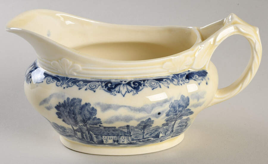 Scenes After Constable Blue (Vine Edge, Cream) Gravy Boat by Grindley-1