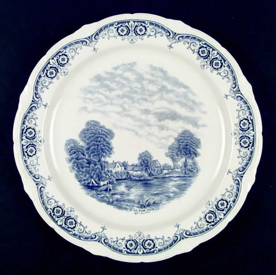 Scenes After Constable Blue (Vine Edge, Cream) 13" Chop Plate (Round Platter) by Grindley-1