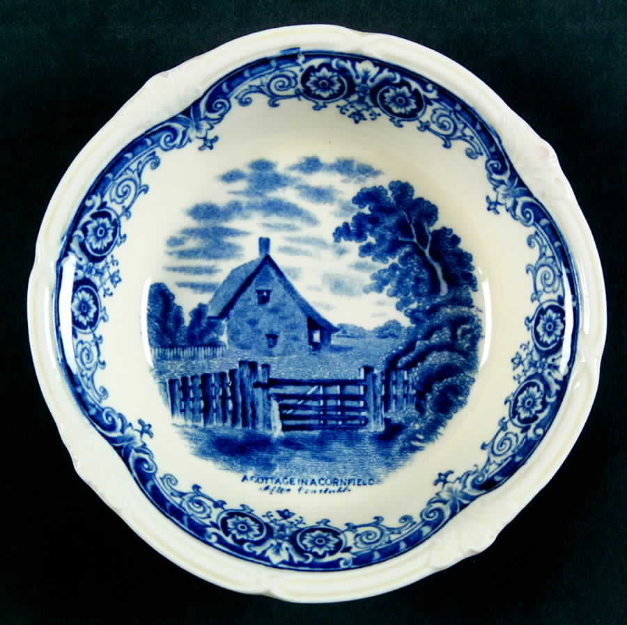 Scenes After Constable Blue (Vine Edge, Cream) Fruit/Dessert (Sauce) Bowl by Grindley-1