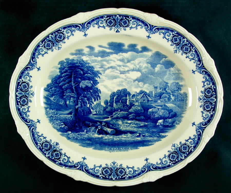 Scenes After Constable Blue (Vine Edge, Cream) 14" Oval Serving Platter by Grindley-1