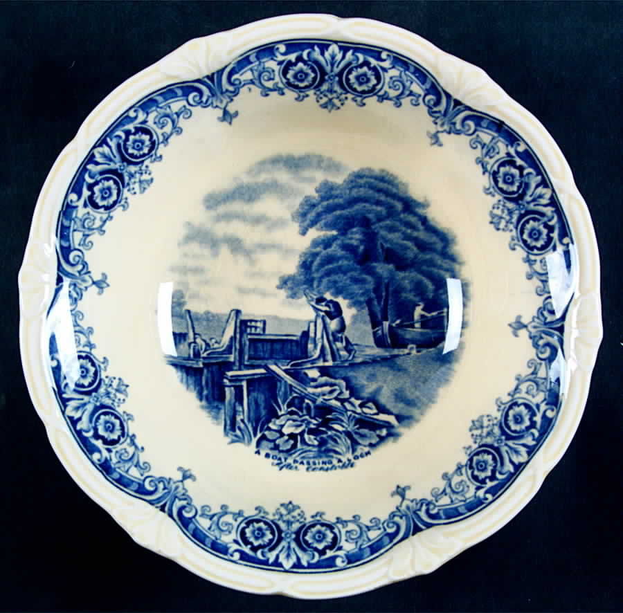 Scenes After Constable Blue (Vine Edge, Cream) Coupe Cereal Bowl by Grindley-1
