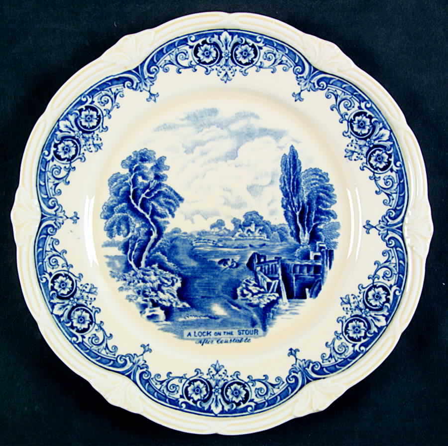 Scenes After Constable Blue (Vine Edge, Cream) Salad Plate by Grindley-1