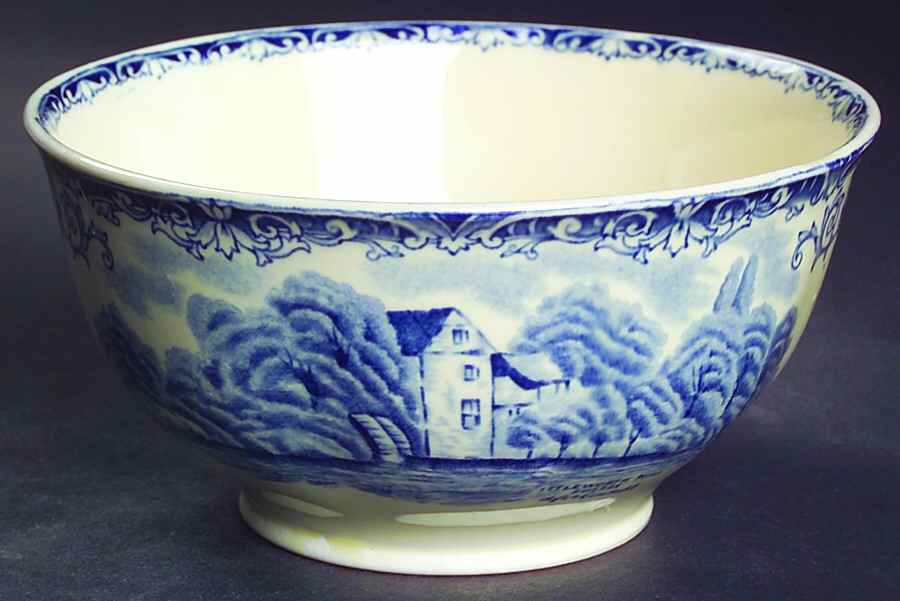 Scenes After Constable Blue (Vine Edge, Cream) Cranberry Bowl by Grindley-1