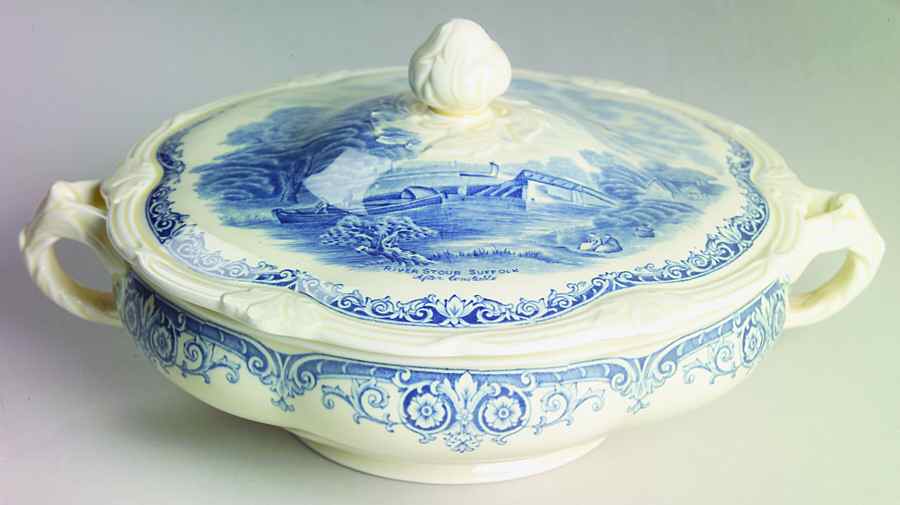 Scenes After Constable Blue (Vine Edge, Cream) Round Covered Vegetable by Grindley-1