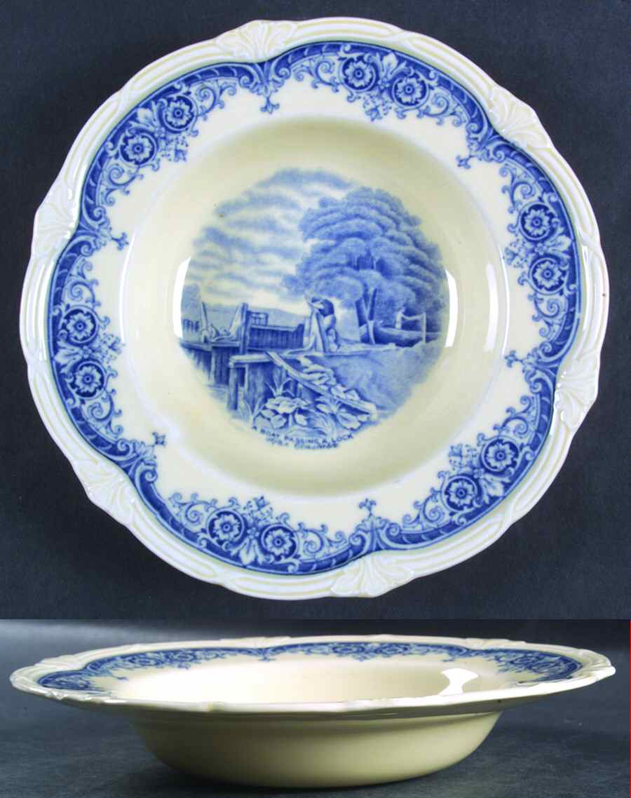 Scenes After Constable Blue (Vine Edge, Cream) Rim Soup Bowl by Grindley-1