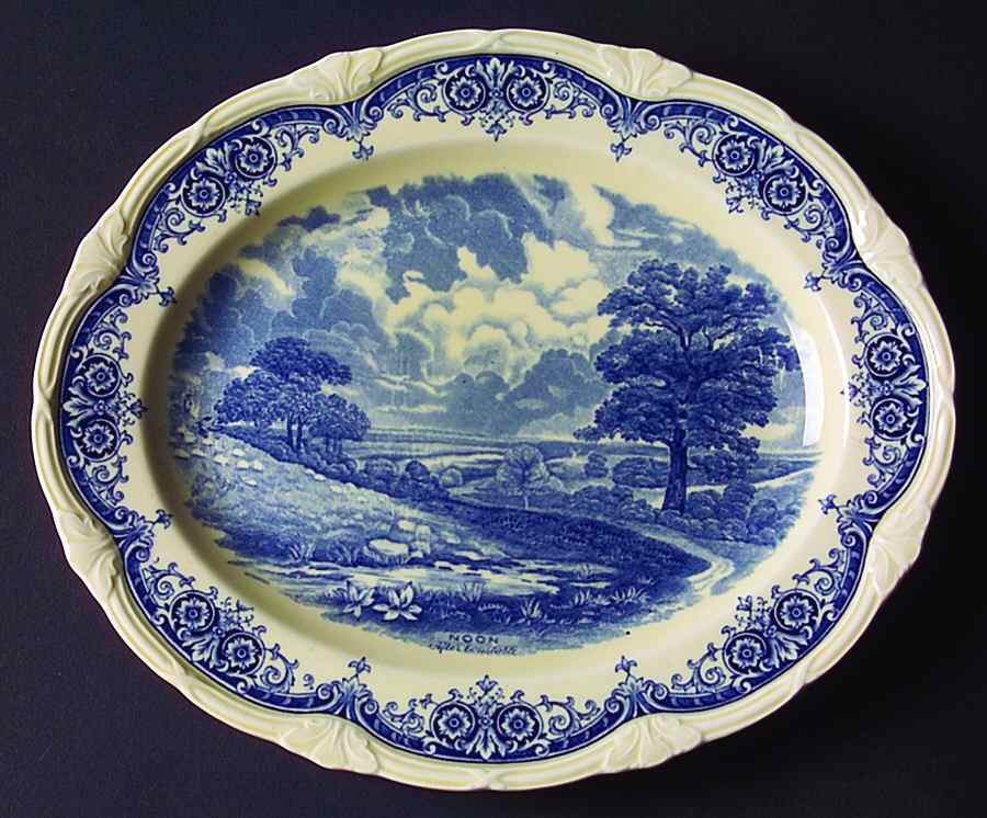 Scenes After Constable Blue (Vine Edge, Cream) 10" Oval Serving Platter by Grindley-1