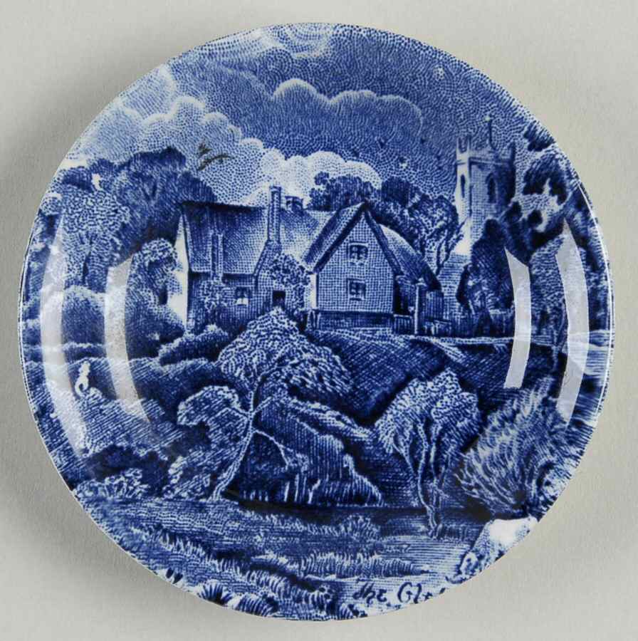 Scenes After Constable Blue (Vine Edge, Cream) Butter Pat by Grindley-1