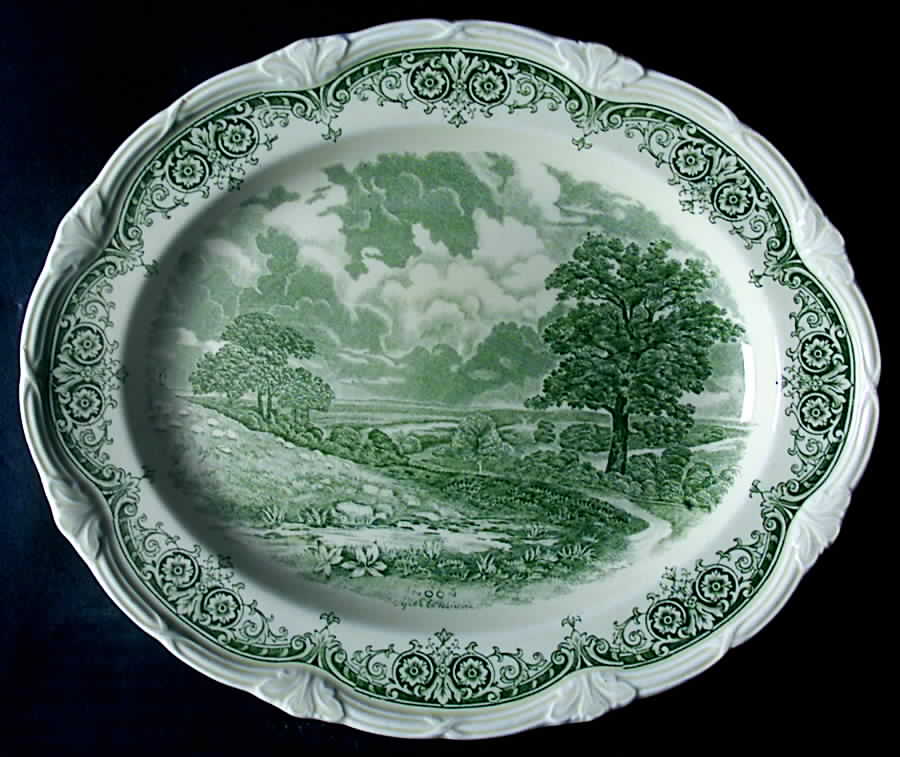 Scenes After Constable Green 10" Oval Serving Platter by Grindley-1