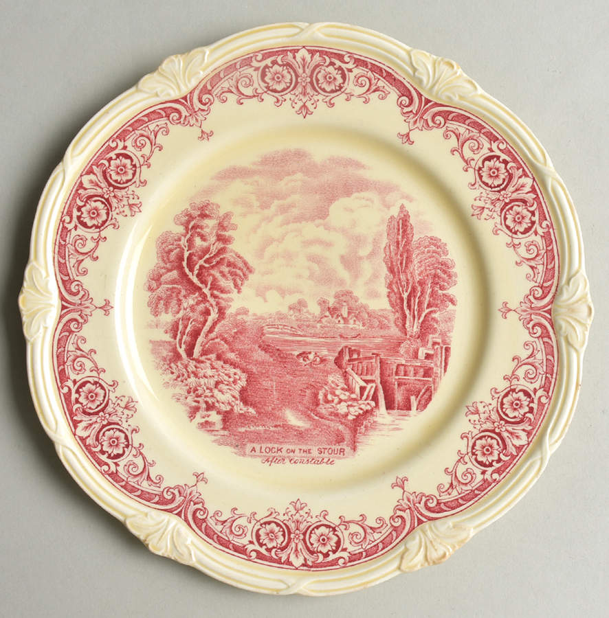 Scenes After Constable Pink (Cream) Salad Plate by Grindley-1