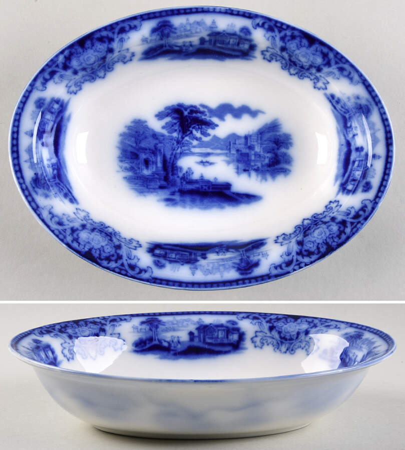 Shanghai (Flow Blue) 9" Oval Vegetable Bowl by Grindley-1