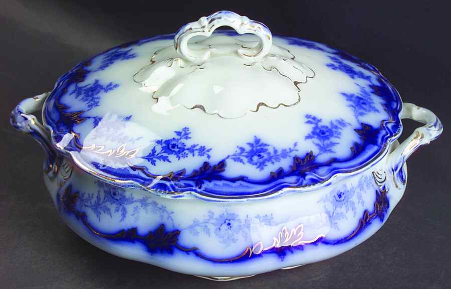 Somerset (Flow Blue) Round Covered Vegetable by Grindley-1