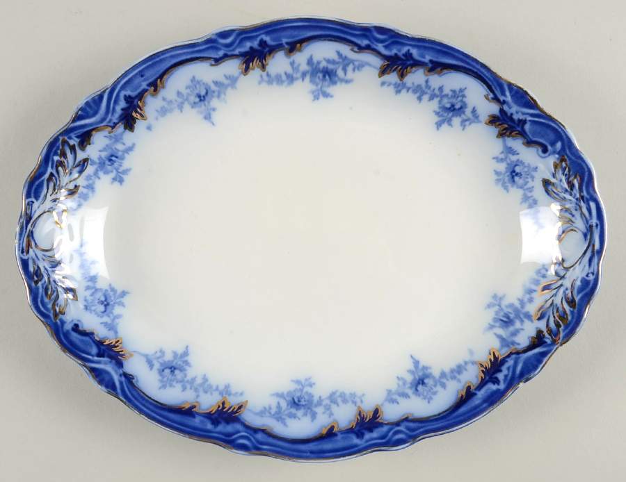 Somerset (Flow Blue) 10" Oval Serving Platter by Grindley-1