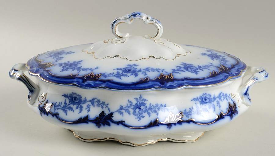 Somerset (Flow Blue) Oval Covered Vegetable by Grindley-1