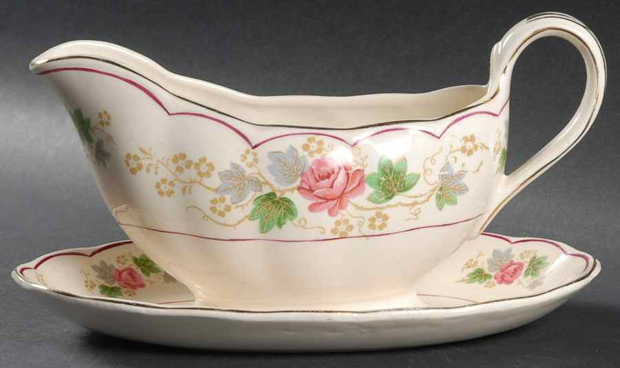 Swansea Rose Gravy Boat with Attached Underplate by Grindley-1