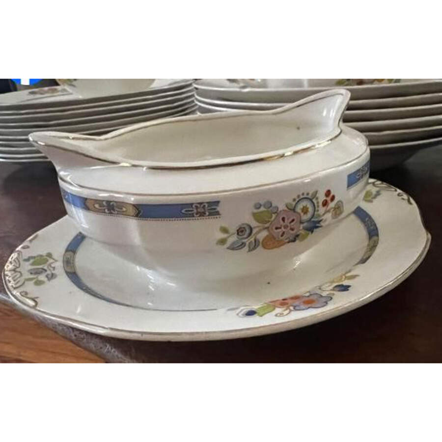 Tanjore Gravy Boat with Attached Underplate by Grindley-1