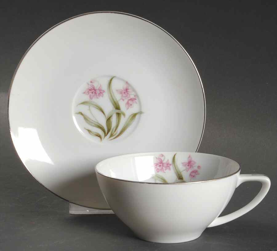Pink Orchid Flat Cup & Saucer Set by Grantcrest-1