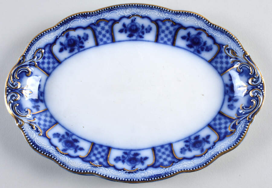 Melbourne (Flow Blue) 11" Oval Serving Platter by Grindley-1